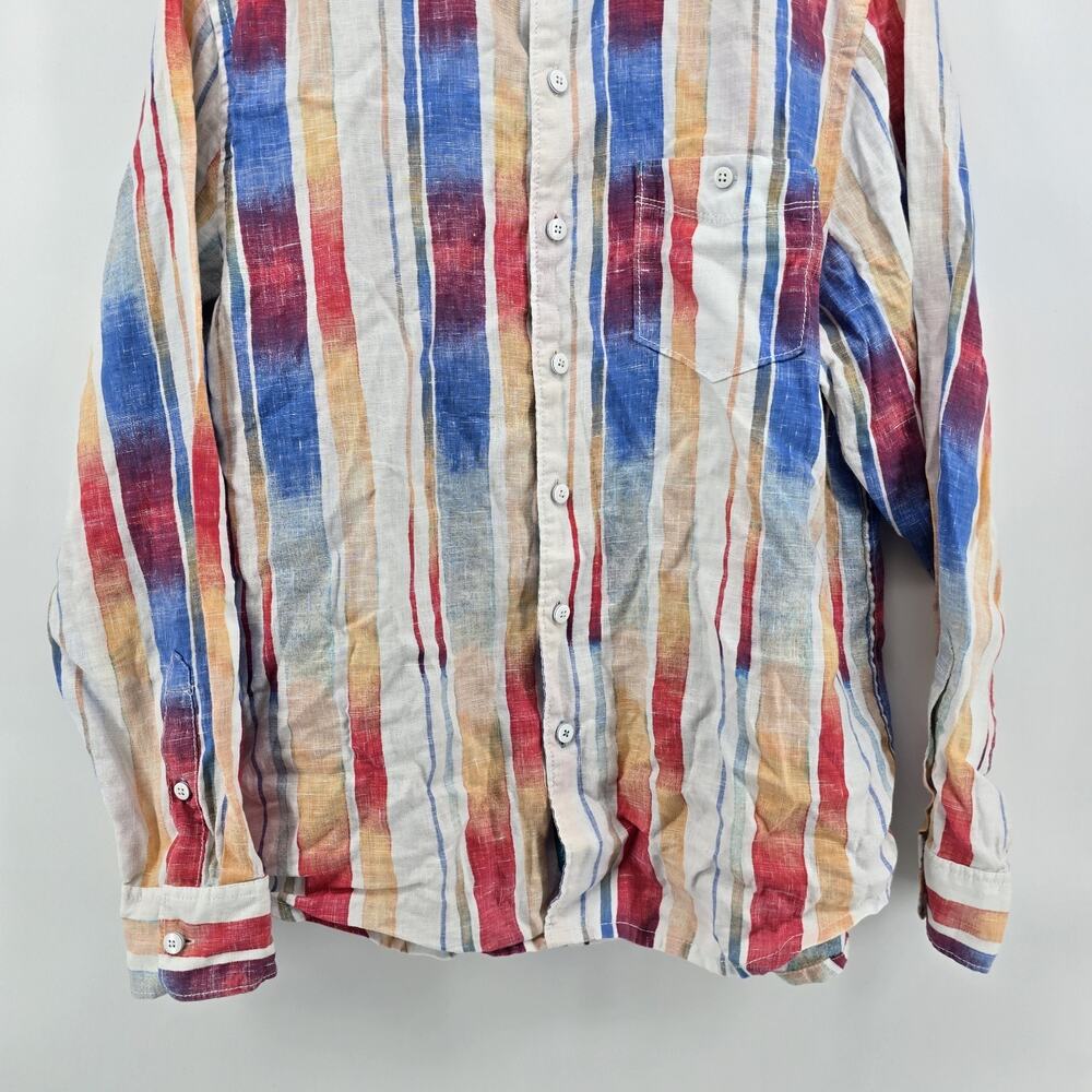 Tommy Bahama Mens Med 100% Linen Multi Color Watercolor Stripe Bttn Down Shirt - Picture 6 of 9